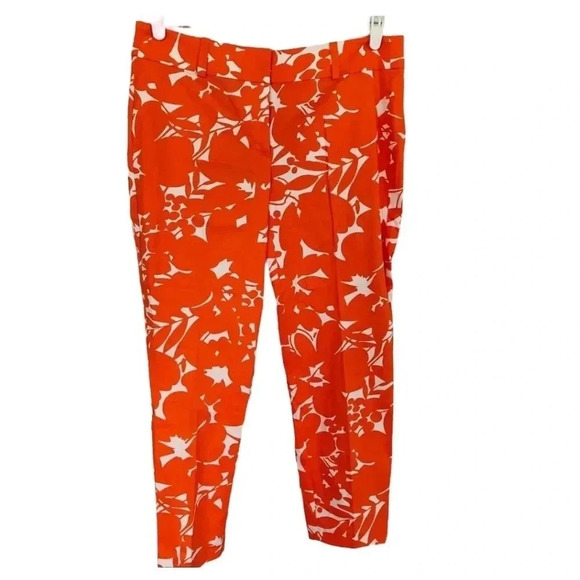 ANN TAYLOR | Carnegie Crop Orange and White Floral Cotton Spandex Pants Size 10 - Picture 2 of 10